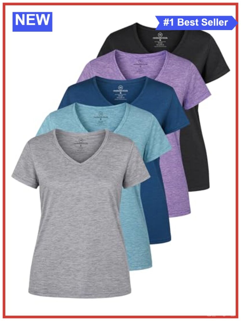 5 Pack Women's Dry-Fit V-Neck Short Sleeve Athletic Tees